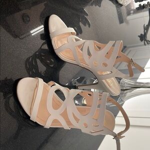 BCBG Paris White Heeled Shoes with Strappy Design